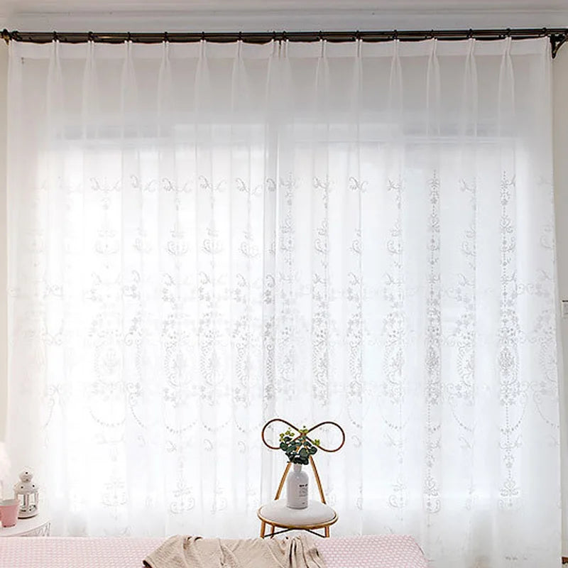 YOUMIKA  -  Vintage Tulle Embroidered Floral Sheer Curtain Lace Window Treatment Curtain 1 Piece for Bedroom & Living Room Farmhouse Grommet