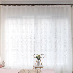 YOUMIKA  -  Vintage Tulle Embroidered Floral Sheer Curtain Lace Window Treatment Curtain 1 Piece for Bedroom & Living Room Farmhouse Grommet