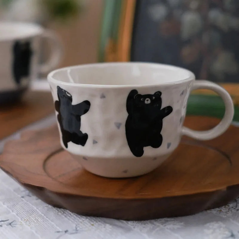 YOUMIKA  -  Original Vintage Cute Little Black Bear Coffee Cup Household Japanese Water Cup Ceramic Cup