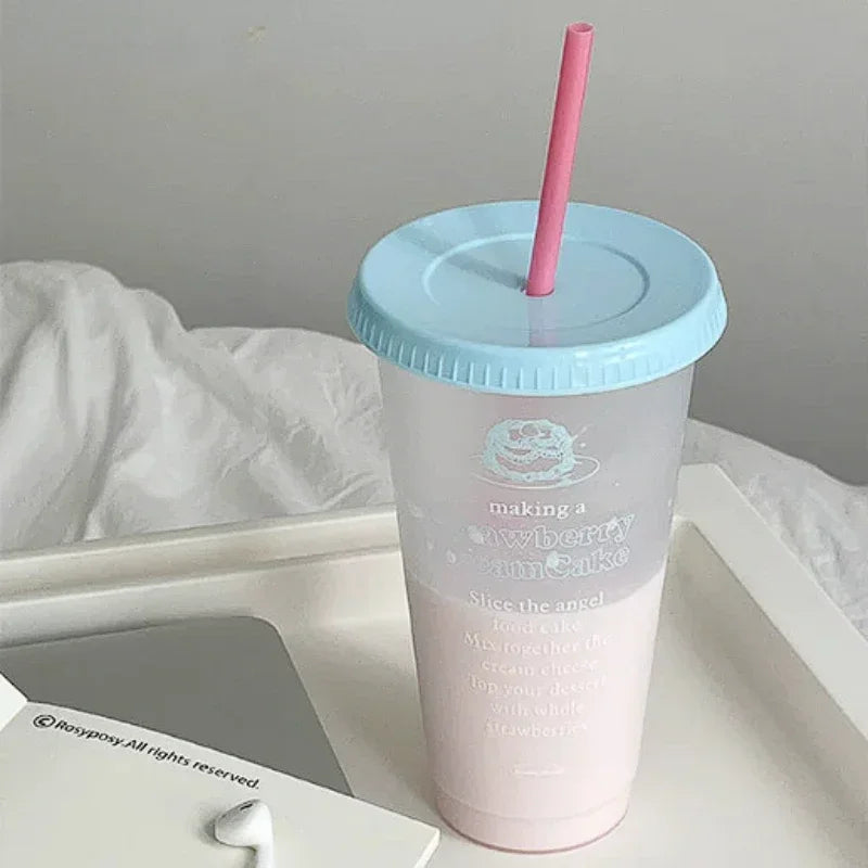 YOUMIKA  -  Original Cute Water Bottle Transparent Summer High Capacity Plastic Straw Cup Coffee Cup Reusable Drinking Bottle Drinkware