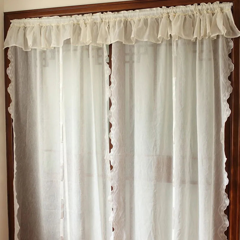 YOUMIKA  -  Creamy Balloon Curtain Window Sheer Valance Lace Ruffle Tie Up Roman Curtain Handmade Crochet Embroidered Home Decoration TJ8262