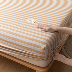 YOUMIKA  -  1pc Fitted Sheet Pure Cotton Bedsheets Stripe Style Bed Cover for Home Skin-friendly Bed Linen sabanas (No Pillowcase)