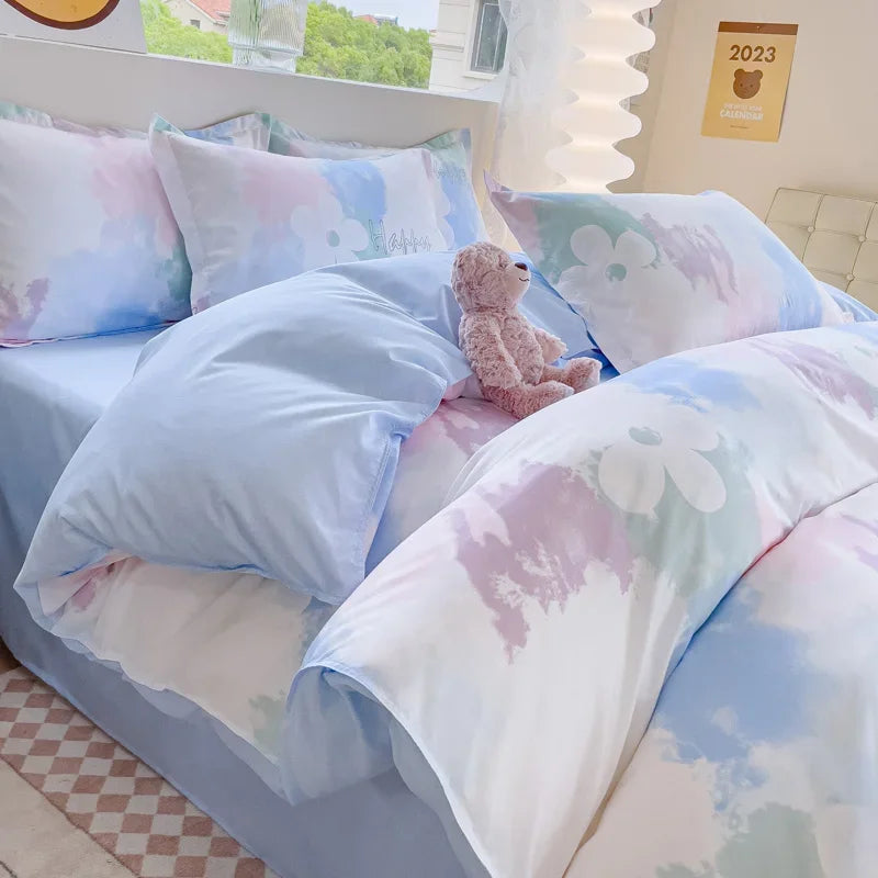 YOUMIKA  -  New Pastoral Floral Bedding Set No Filling INS Duvet Cover Flat Sheet with Pillowcases Queen Full Size Kids Girls Home Bed Linen