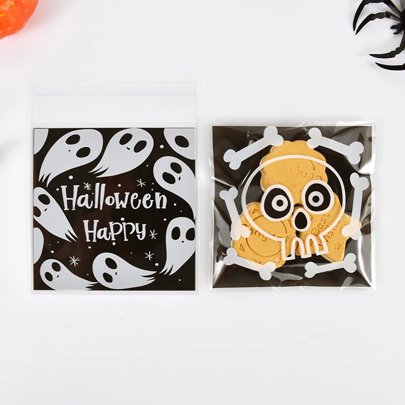 YOUMIKA  -  100Pcs Halloween Candy Bags Pumpkin Ghost Plastic Gift Cookie Packaging Bags Halloween Party Decor Supplies Kids Trick or Treat