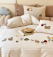 YOUMIKA  -  Cute cartoon embroidery squirrel rabbit bear bedding set,full queen king cotton home textile bed sheet pillow case duvet cover