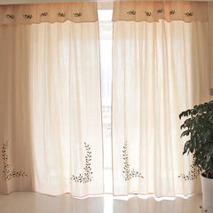 YOUMIKA  -  Cotton Semi-blackout Curtains with Valance for Living Room Bedroom Pastoral Olive Branches Embroidered Beige Window Drapes