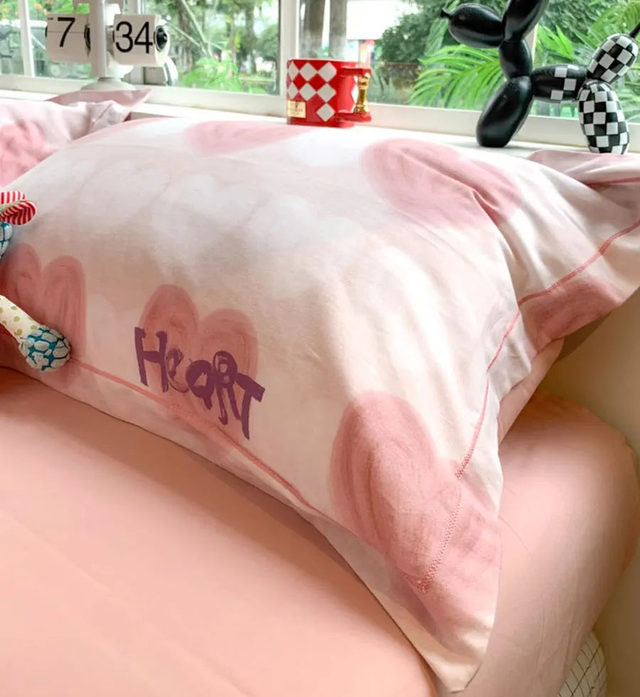 YOUMIKA  -  Fashion modern sweet pink heart bedding set,full queen king warm kawaii cotton home textile bed sheet pillow case quilt cover