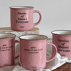 YOUMIKA  -  Pink Cream Style English Ceramic Mug Coffee Cup Milk Breakfast Cup Mugs Kawaii Cup