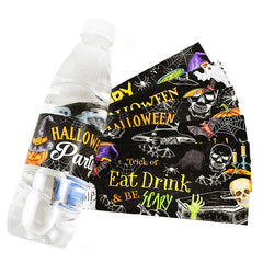 YOUMIKA  -  12pcs Halloween Party Water Bottle Stickers DIY Wine Bottle Paper Labels Wrapper Halloween Party Home Bar Decoration Supplies