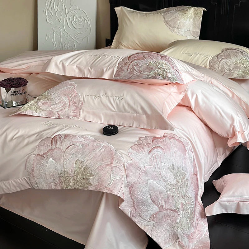 YOUMIKA  - 100S Long staple cotton bed linen sets high counts silky Comforter bedding set Embroidered duvet Quilt cover set Full sheet set