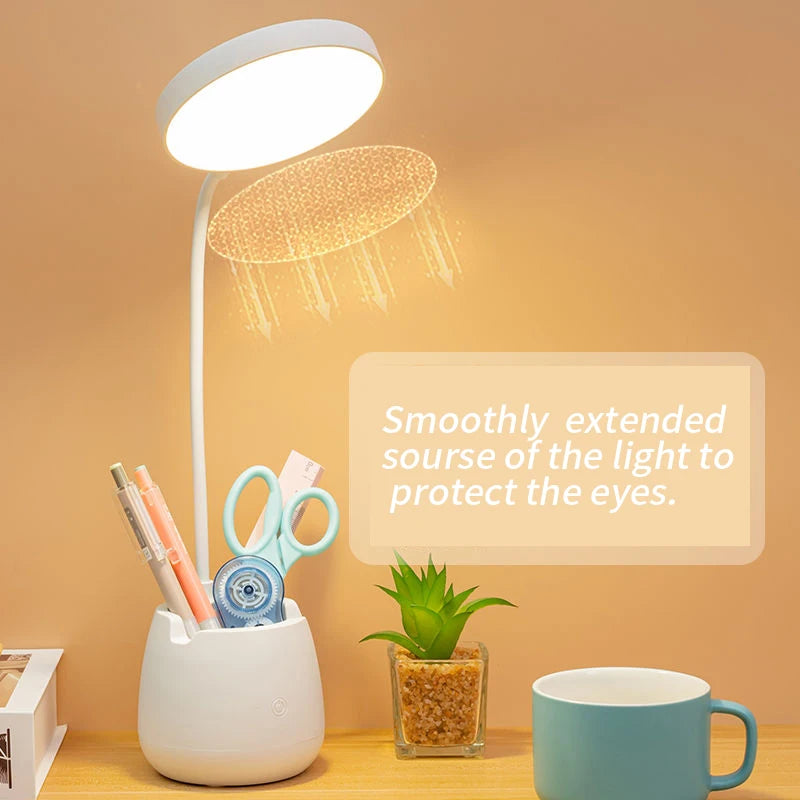 YOUMIKA  -  LED Desk Lamp With Pen Holder Rechargeable Eye Protection Night Light Touch Dimming Bendable Reading Lights For Bedside Lighting