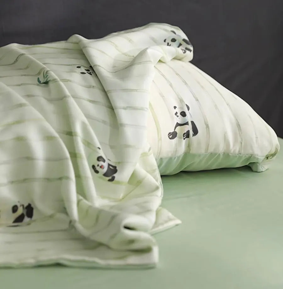 YOUMIKA  -Cute Cartoon Green Panda Bamboo Bedding Set 1.2 1.5 1.8 2.0,twin Full Queen King Home Textile Bed Sheet Pillowcase Quilt Cover