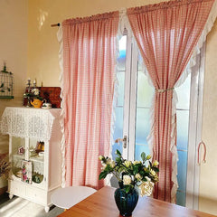 YOUMIKA  -  French Romantic Plaid Blackout Curtains with White Ruffles Retro Princess Style Pink Window Drapes for Girl's Bedroom