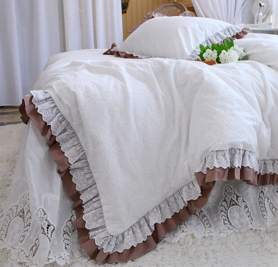 YOUMIKA  -  Romantic fairyfair lace brown bedding set,coffee princess full queen king cotton home textile bedspread pillow case quilt cover