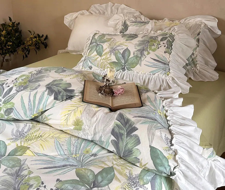 YOUMIKA  -  Fresh french pastoral green bedding set,full queen king fairyfair ruffled cotton home textile bed sheet pillow case quilt cover