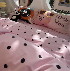 YOUMIKA  -  Fashion sweet cute pink cat polka dot bedding set,twin full queen kawaii cotton home textile bed sheet pillow case quilt cover