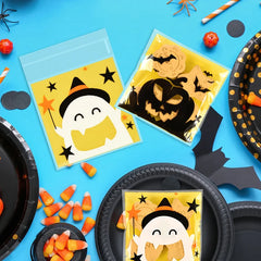 YOUMIKA  -  100Pcs Halloween Candy Bags Pumpkin Ghost Plastic Gift Cookie Packaging Bags Halloween Party Decor Supplies Kids Trick or Treat