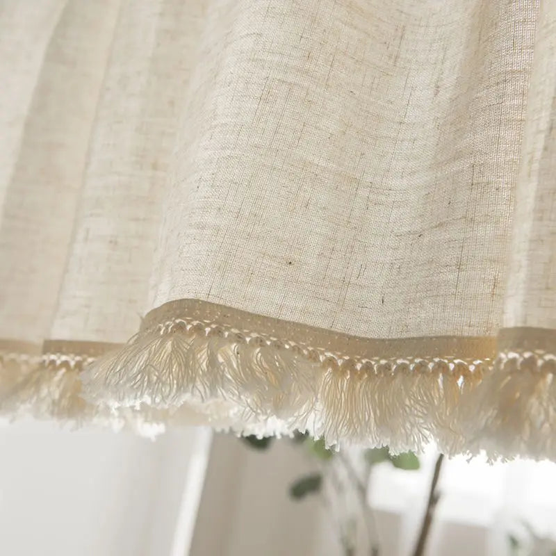 YOUMIKA  -  Boho Kitchen Curtain Linen Textured Beige Half Window Curtain with Tassels for Bathroom Living Room Laundry Light Filtering 1 Pc