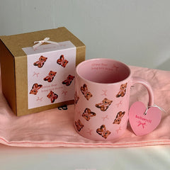 YOUMIKA  -  Original Super Cute Bow Teddy Bear Ceramic Cup Breakfast Coffee Cup Pink Coffee Mug