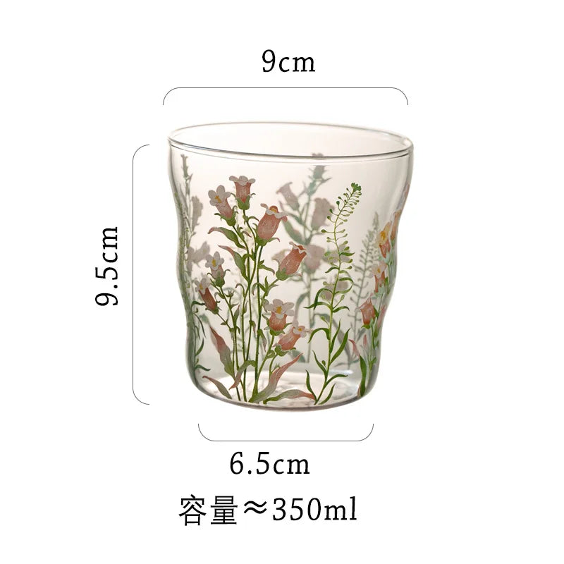 YOUMIKA  -  Floral Glass 2pcs Flower High Temperature Resistant Glass Water Cup Coffee Cup Holiday Gift Kitchen Drinking Breakfast Milk Mug