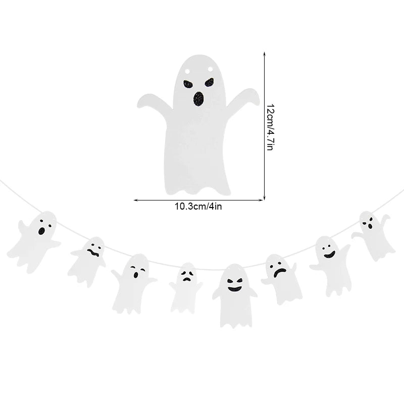 YOUMIKA  -  Halloween Hanging Banner Garland Cute Ghost Paper Bunting Kids Favors Happy Halloween Party Decorations For Home Horror Props