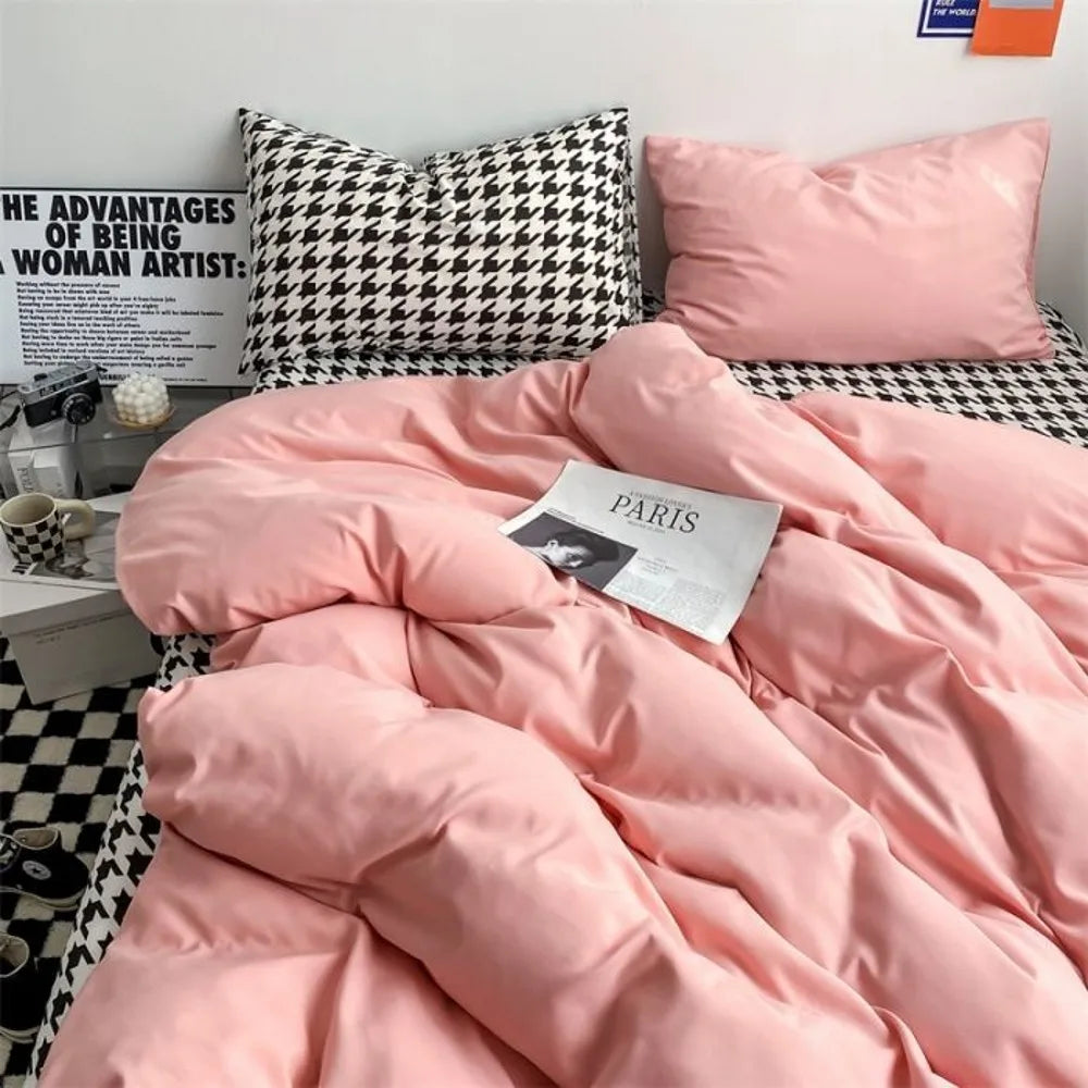 YOUMIKA  -  Checkerboard Bedding Sets Solid Color Fashion Single Double Queen Size Duvet Cover Flat Sheet Pillowcases Hotel Home Bed Linen