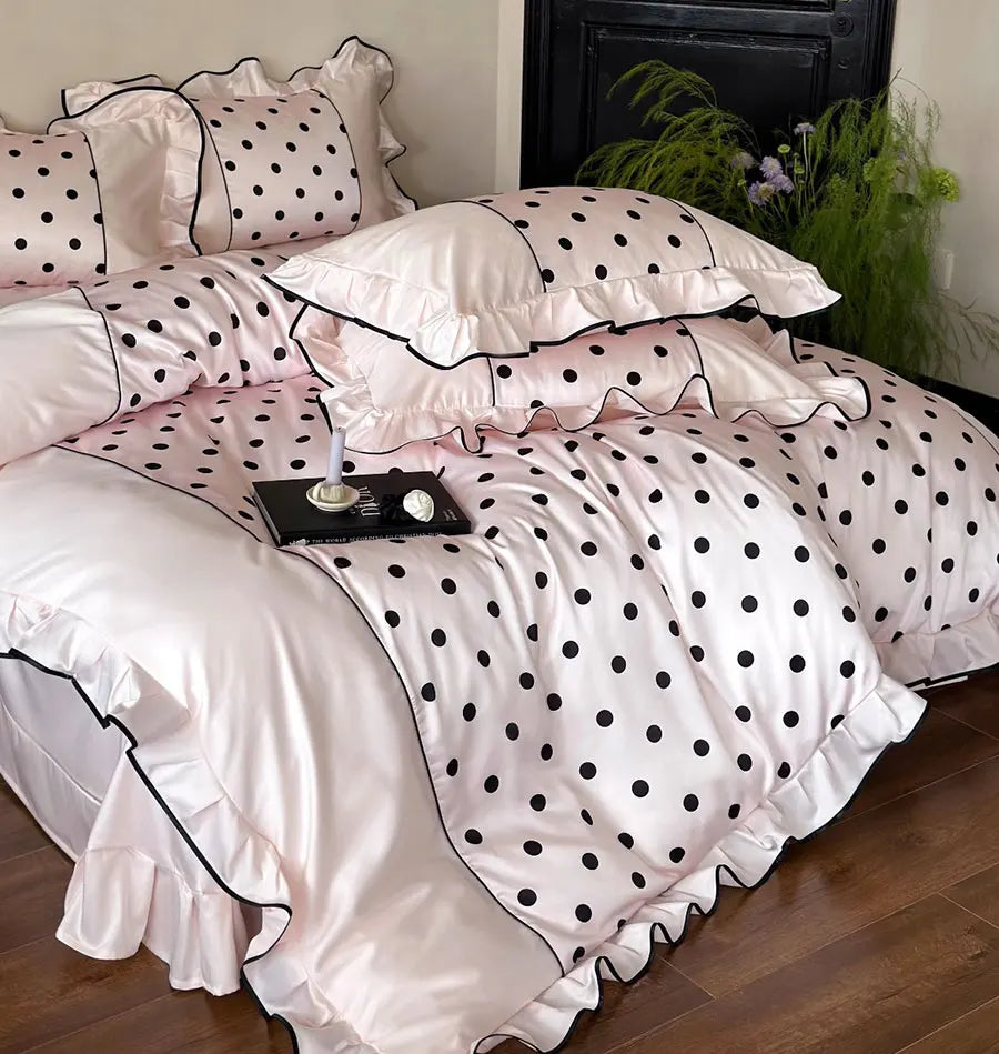 YOUMIKA  -  Cute fashion polka dot bedding set,full queen king vintage kawaii ruffled cotton home textile bed sheet pillow case duvet cover