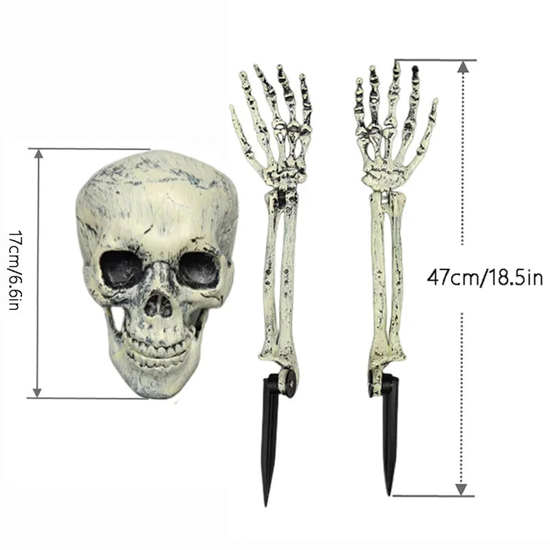 YOUMIKA  -  Halloween Skull Skeleton Head Realistic Human Hand Arms for Halloween Party Home Garden Lawn Decor Haunted House Horror Props