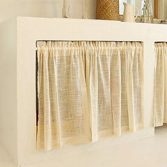 YOUMIKA  -  Kitchen Curtain Beige Linen Textured Light Filtering Short Window Curtain for Living Room Cafe Home Farmhouse Country Rod Pocket