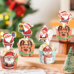 YOUMIKA  -  20Pcs Christmas Cupcake Linner Cartoon Santa Claus Muffin Paper Cups 2024 Christmas Party Cake Decoration Supplies Kids Favors