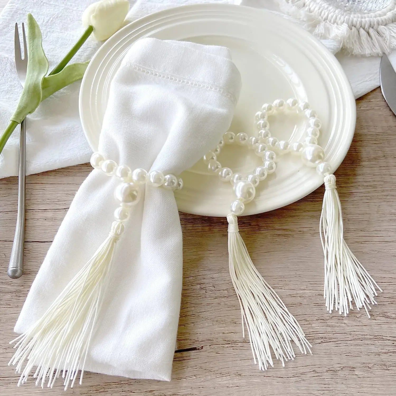 YOUMIKA  -  50PCS Wedding Easter Napkin Rings,Pearl Tassels Napkin Buckles,for Dinner Parties Dining Event Design Table Decoration Holder