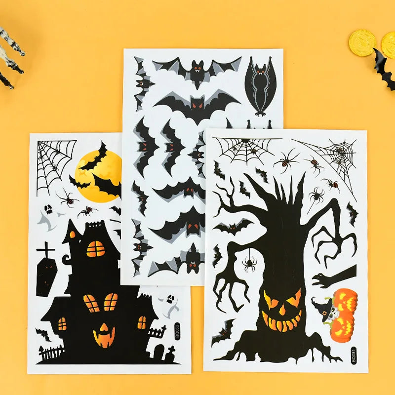 YOUMIKA  -  3Packs Halloween Window Stickers Bat Ghost Pumpkin Glass Wall Sticker Kids Favors Halloween Party Home Decoration Haunted House