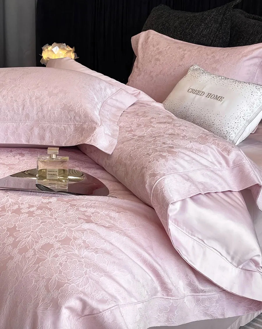 YOUMIKA  -  Elegant fairyfair luxury lace flower blue pink bedding set,full queen king cotton home textile bed sheet pillow case duvet cover