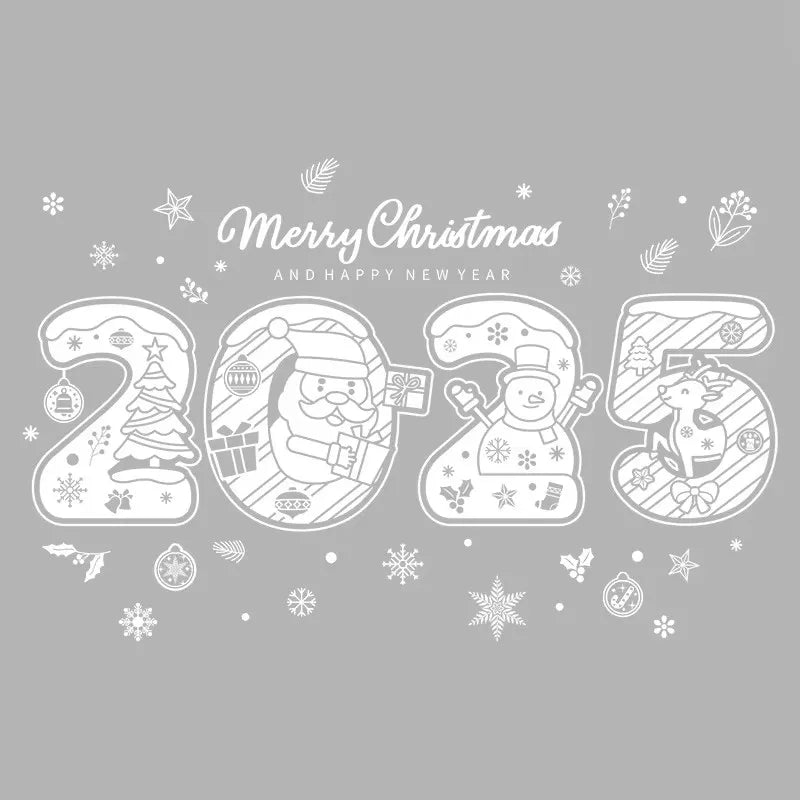 YOUMIKA  -  2025 Merry Christmas Window Sticker New Year Electrostatic Glass Sticker Santa Claus Snowflake DIY Decal Home Room Decorations