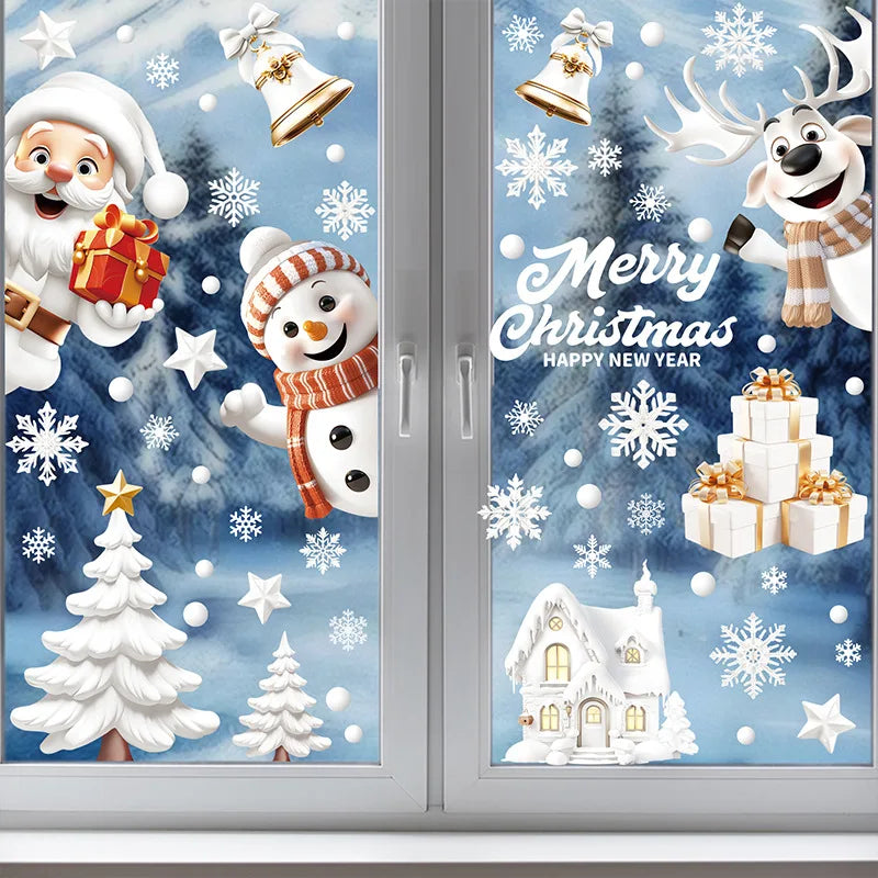 YOUMIKA  -  9pcs/set Christmas Window Stickers Santa Claus Xmas Tree Snowflake Glass Decal 2024 Navidad Home Decoration 2025 New Year Gifts