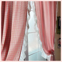 YOUMIKA  -  French Romantic Plaid Blackout Curtains with White Ruffles Retro Princess Style Pink Window Drapes for Girl's Bedroom