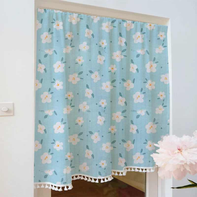 YOUMIKA  -  American Pastoral Blue White Flower Leaf Cotton Blackout Curtains For Bedroom Blue Cotton Window Treatment Drapes