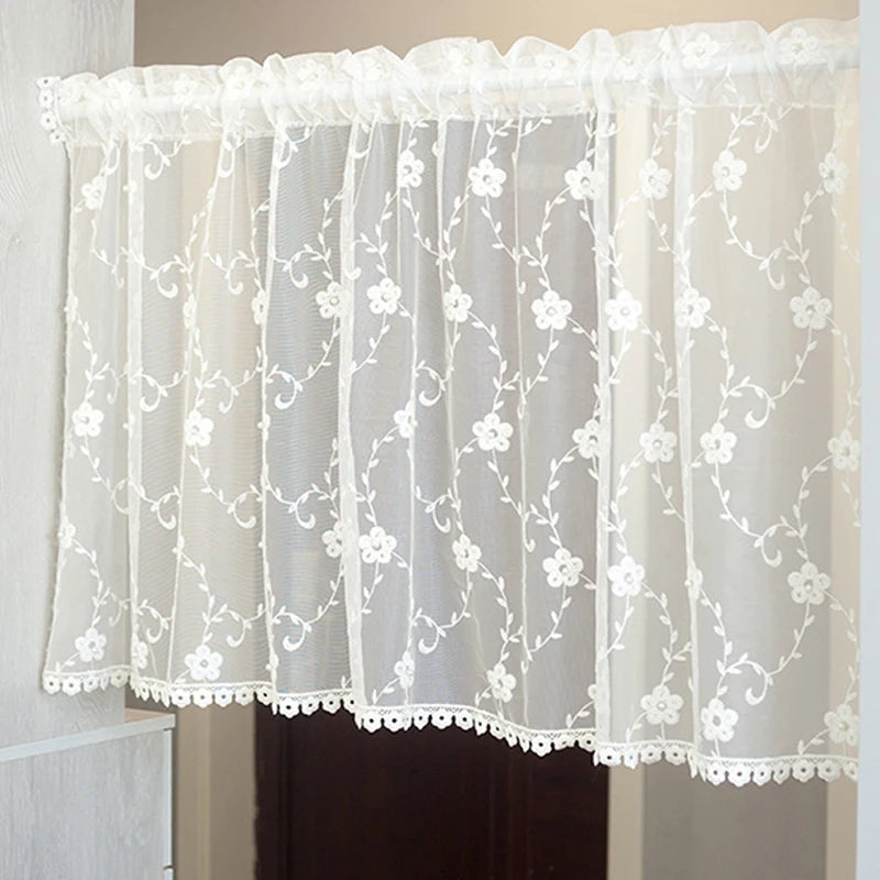 YOUMIKA  -  White Lace Curtains Cafe Sheer Curtain for Kitchen Window Privacy Kitchen Curtains Vintage Style Rose Floral Sheer Curtain 1Pc