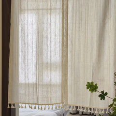 YOUMIKA  -  Farmhouse Striped Curtains 1 Panel for Living Room Cream Cotton Linen Window Drapes Semi Blackout Boho Curtains with Rod Pockets