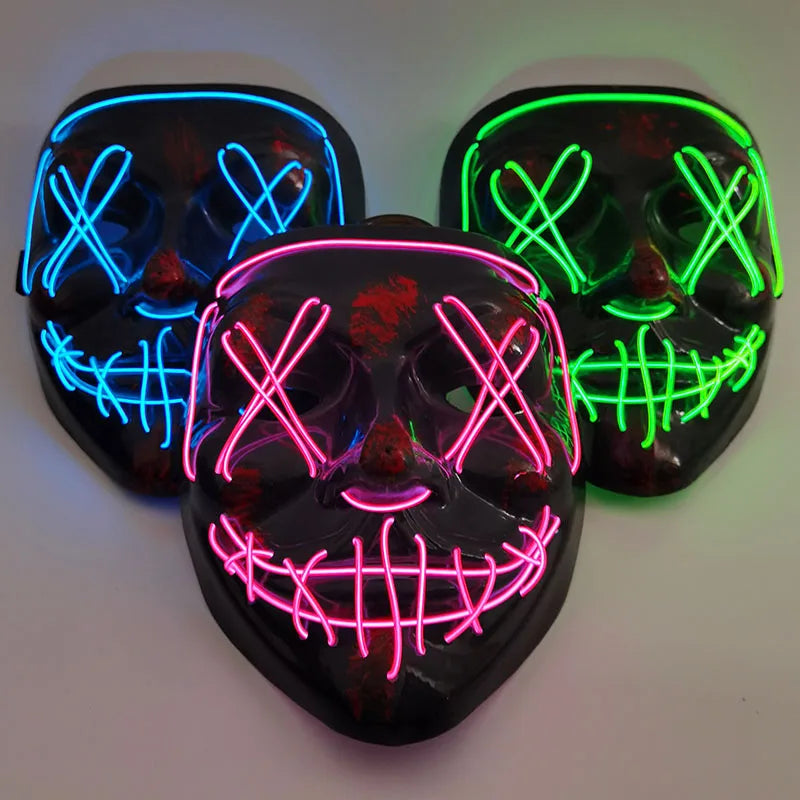 YOUMIKA  -  LED Neon Light Masks Luminous Glasses Halloween Party Scary Horror Props Decoration Cosplay Costume Supplies Glow in The Dark