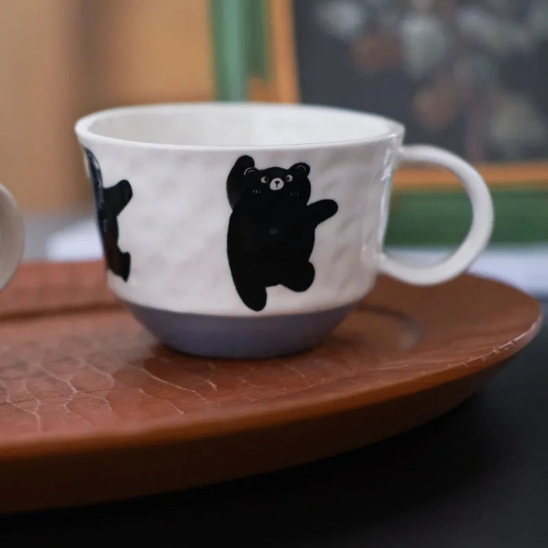 YOUMIKA  -  Original Vintage Cute Little Black Bear Coffee Cup Household Japanese Water Cup Ceramic Cup