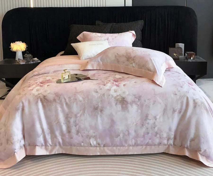 YOUMIKA  -  Romantic sweet pink flower bedding set,full queen king fresh fashion green floral home textile bed sheet pillow case duvet cover