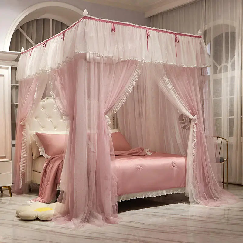 YOUMIKA  - Palace bed Mosquito Net Double Layer Bed Canopy four door Bed Valance garden bedroom wedding decoration Bed cover bed Curtains