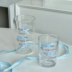 YOUMIKA  -  Blue Bow Small Fresh Transparent Glass Cup Coffee Milk Juice Beverage Cup Double Wall Glass Cups