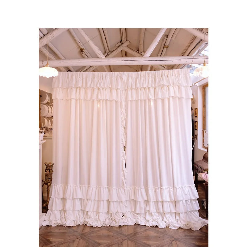 YOUMIKA  -  White Curtain with Valance for Living Room, 100% Cotton, Ruffles Rod, Pocket Cupcake Layers, Cortina Drapes for Girl's Bedroom