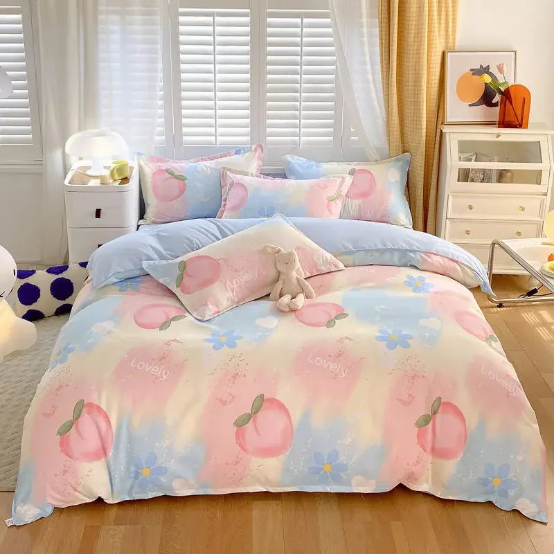 YOUMIKA  -  Pastoral Floral Bedding Set No Filler Soft Washed Cotton Duvet Cover Flat Sheet Pillowcase Full King Girls Adults Bed Linens