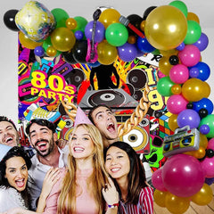 YOUMIKA  -  90S 80S Theme Party Balloons Backdrop Decorations Radio Guitar Disco Ball Gold Purple Balloons for Birthday Party Decorations