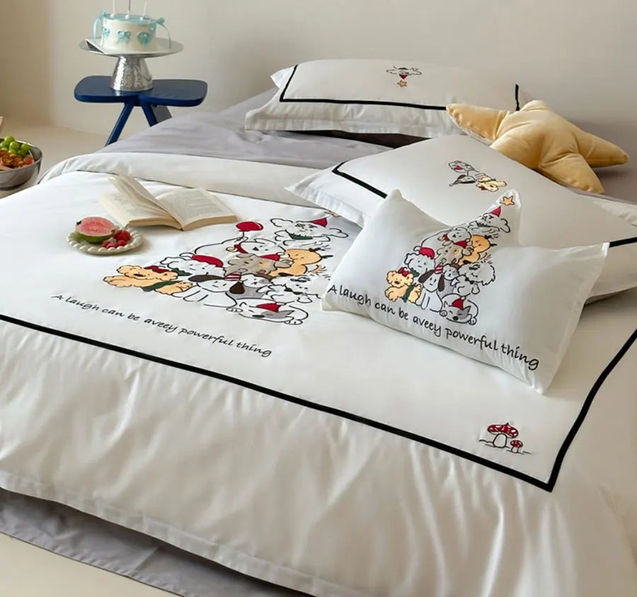 YOUMIKA  -  Fashion cute embroidery dog bedding set kid teen,full queen king trend cotton home textile bed sheet pillow case duvet cover