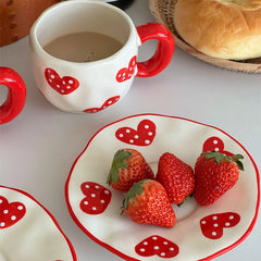 YOUMIKA  -  Festivals with Hand Gifts Creative Irregular Heart Shaped Ceramic Coffee Cups Dishes Flower Tea Cups