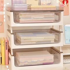 YOUMIKA  -  Desktop Stacking Storage Box Cosmetics Storage Rack Office Workstation A4 Paper Storage Rack Cup Holder Transparent Drawer Boxes